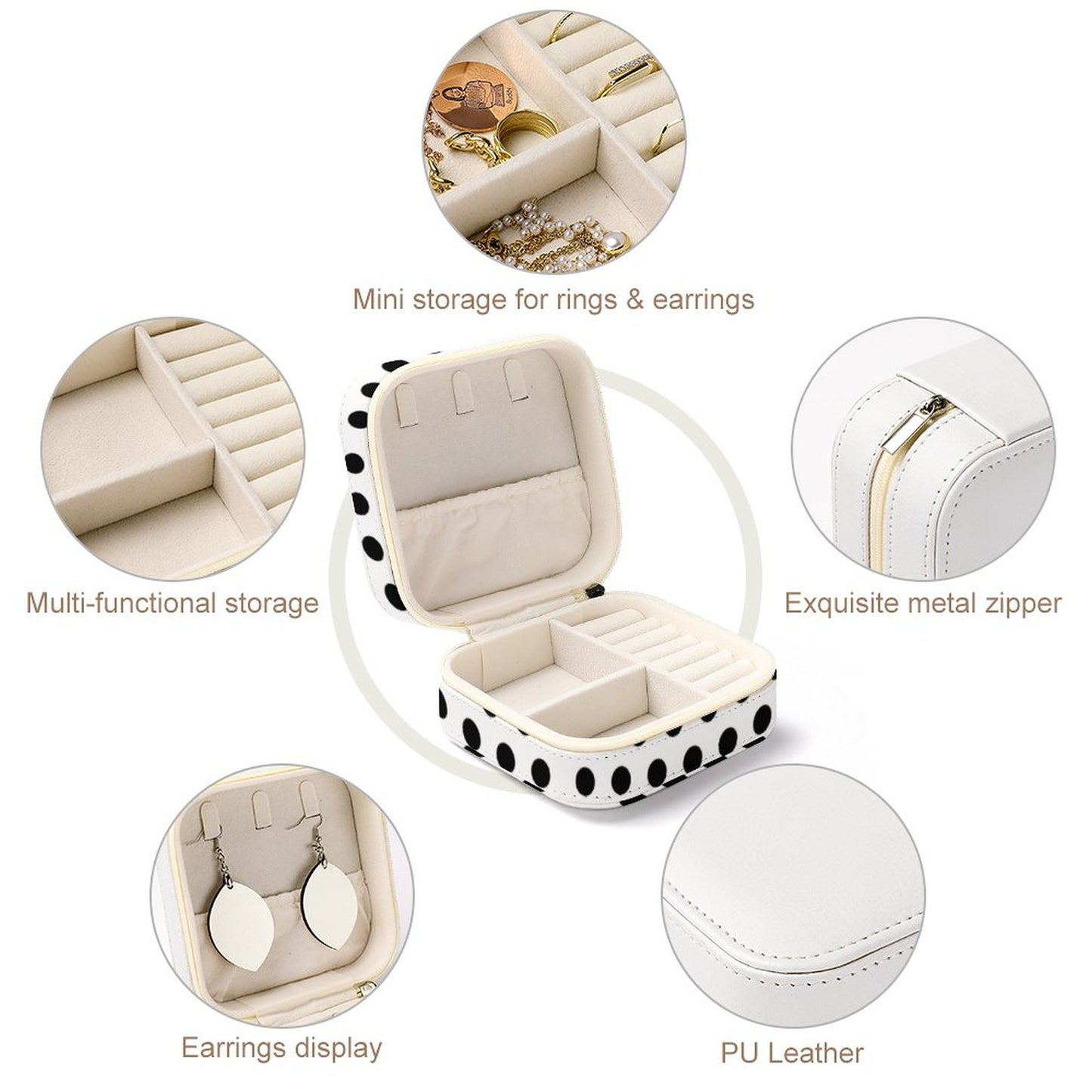 Box Organizer for Jewelry Black Dots