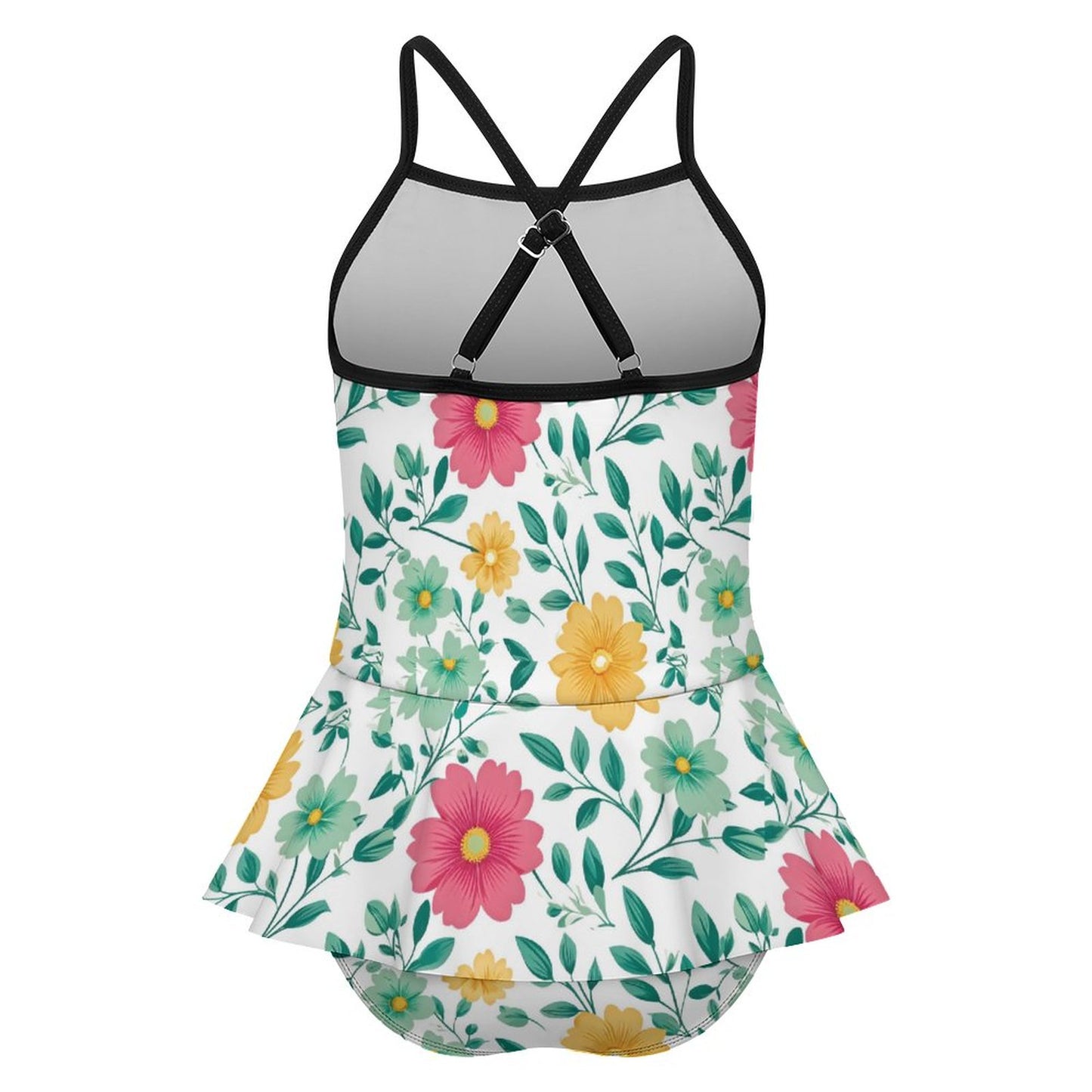 Girls One Piece Ruffle Strap Swimsuit Flowers
