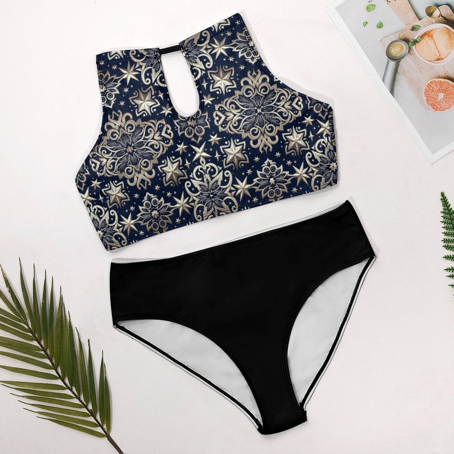 Women's Two piece Swimsuit with High Neck Halter Top