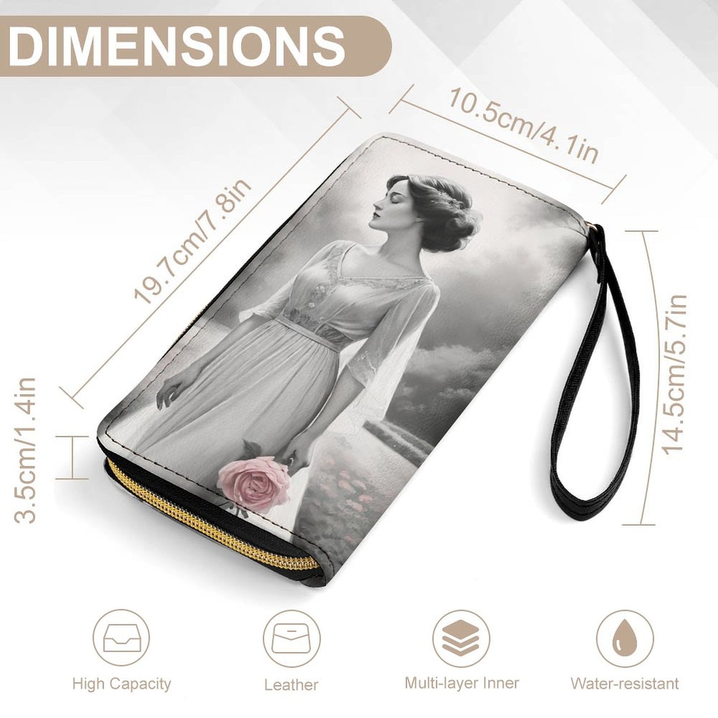 Leather Wallet with Wristlet Strap (2 Pictures on 2 Sides)