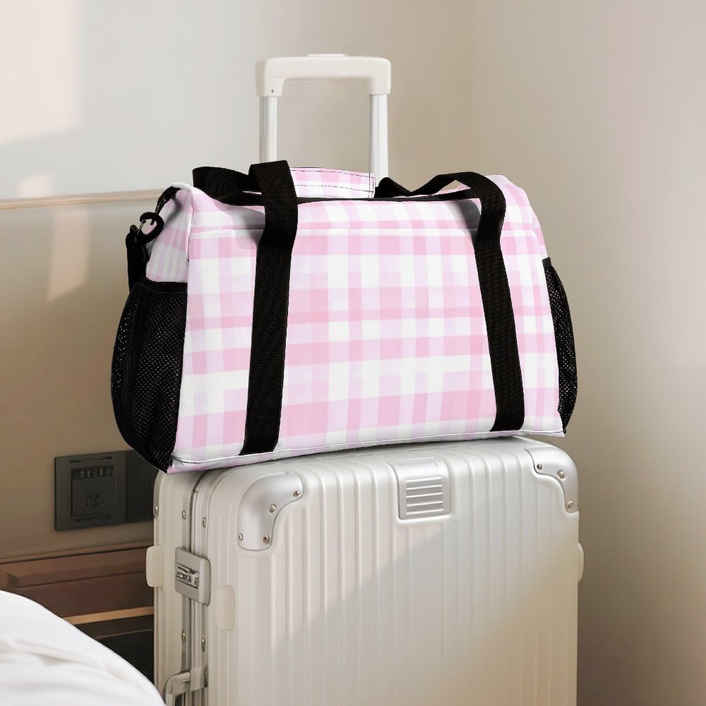Travel Duffel Bag Pink Checker