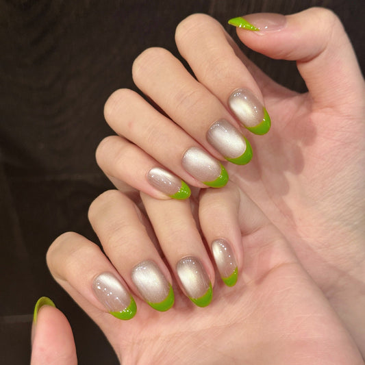 365nails: "Verdant Whisper" – Cat-Eye French Tip Handmade Square Nails – Image 2