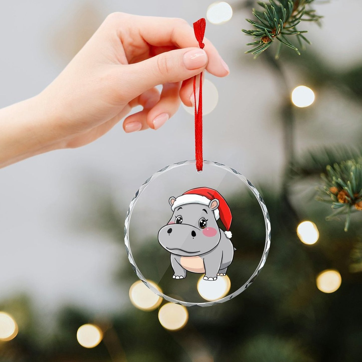 Glass Circular Ornament Pendant - Hippo