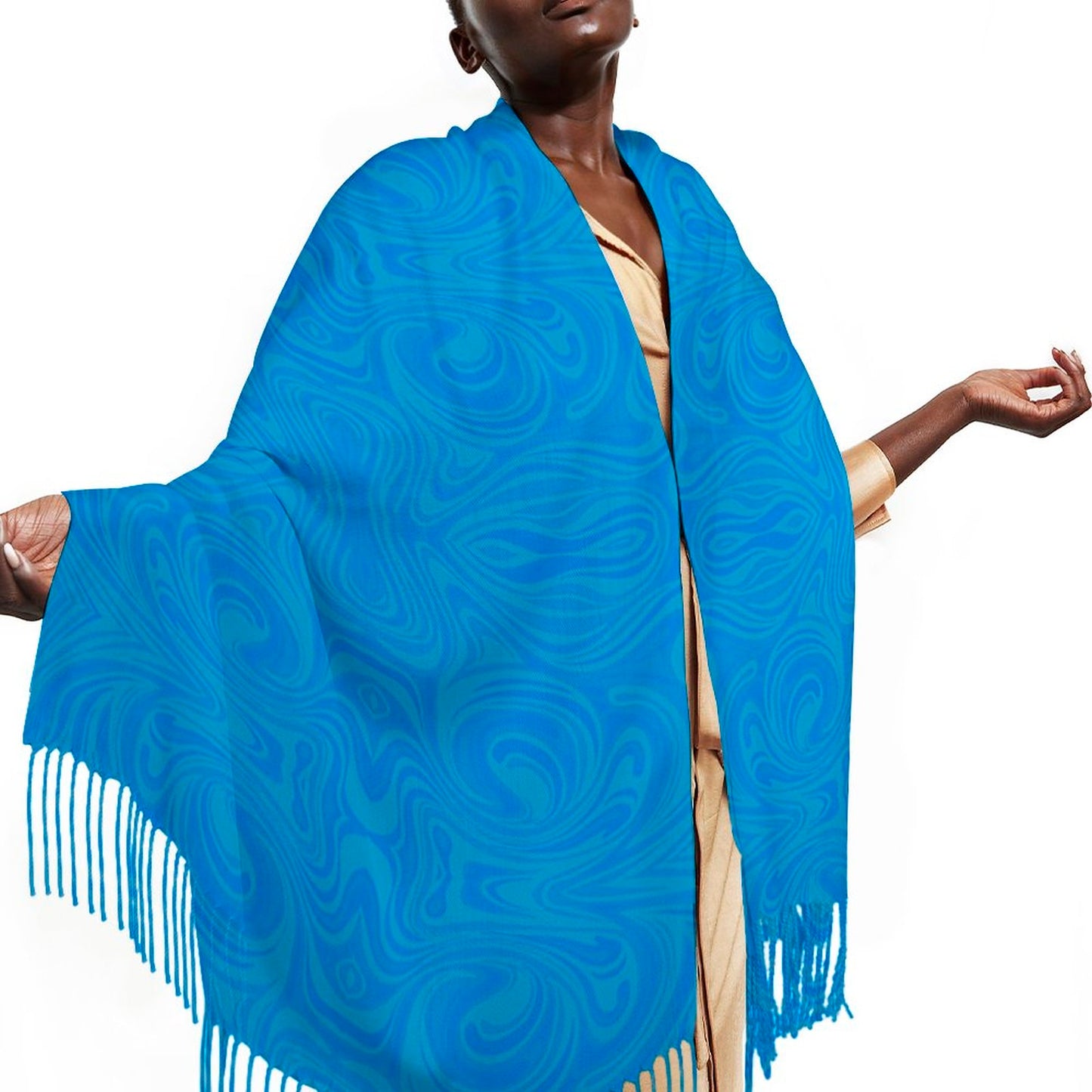 Cashmere-like Tassel Scarf Blue