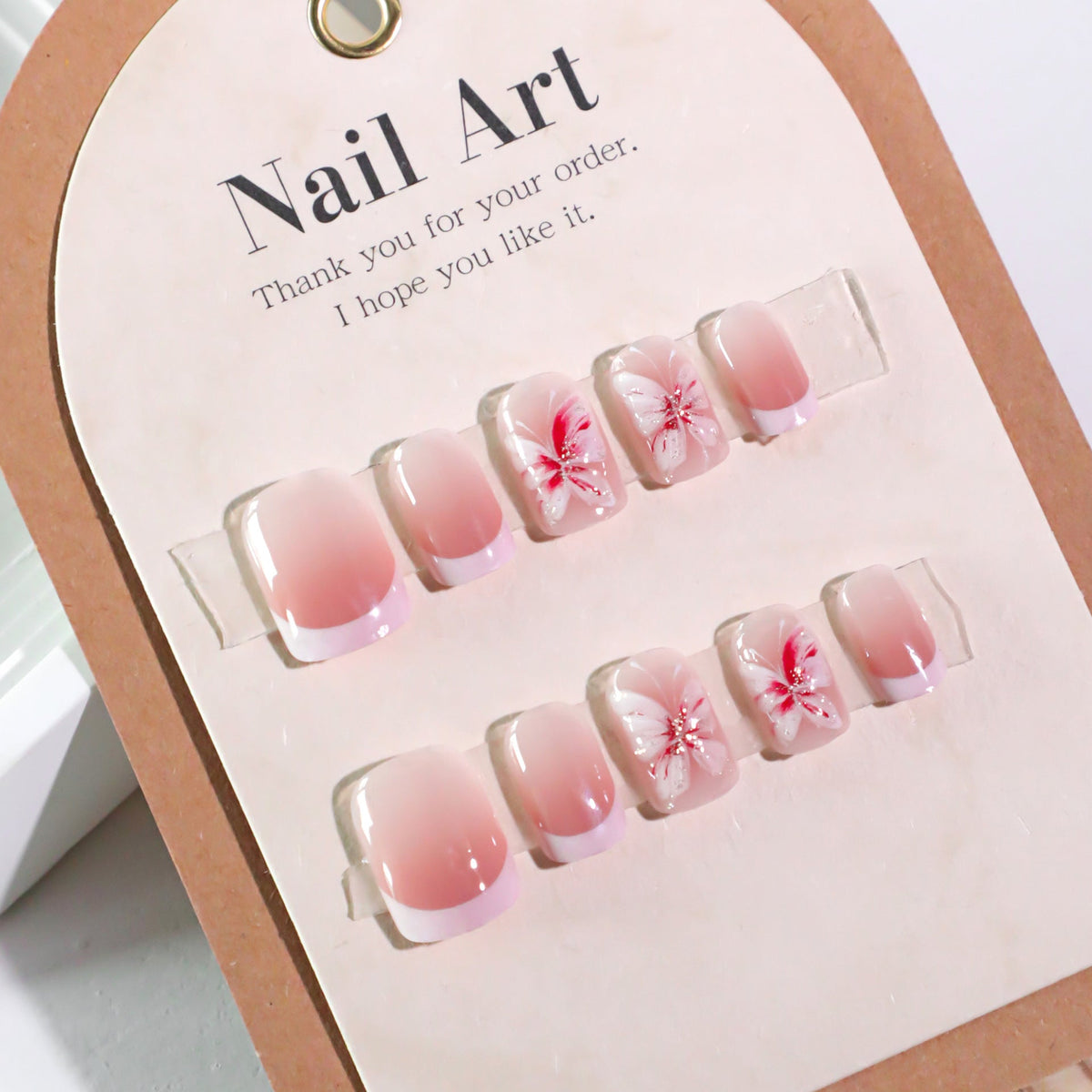 "Pink Butterfly Elegance" - Precision Crafted Press-On Nails – Image 3
