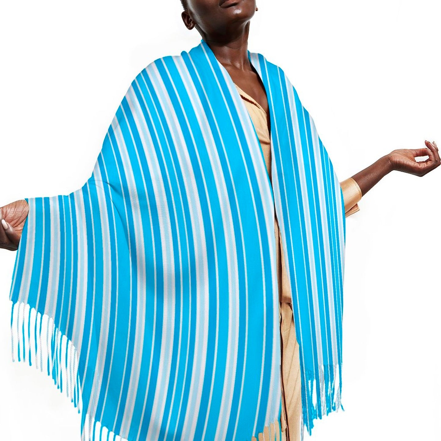 Cashmere-like Tassel Scarf Blue Stripes
