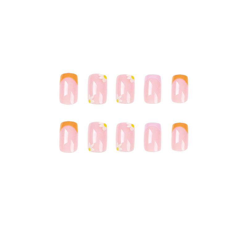 press on nails, French yellow purple edge flower removable manicure nails patch wholesale fake nails nails piece – Image 5