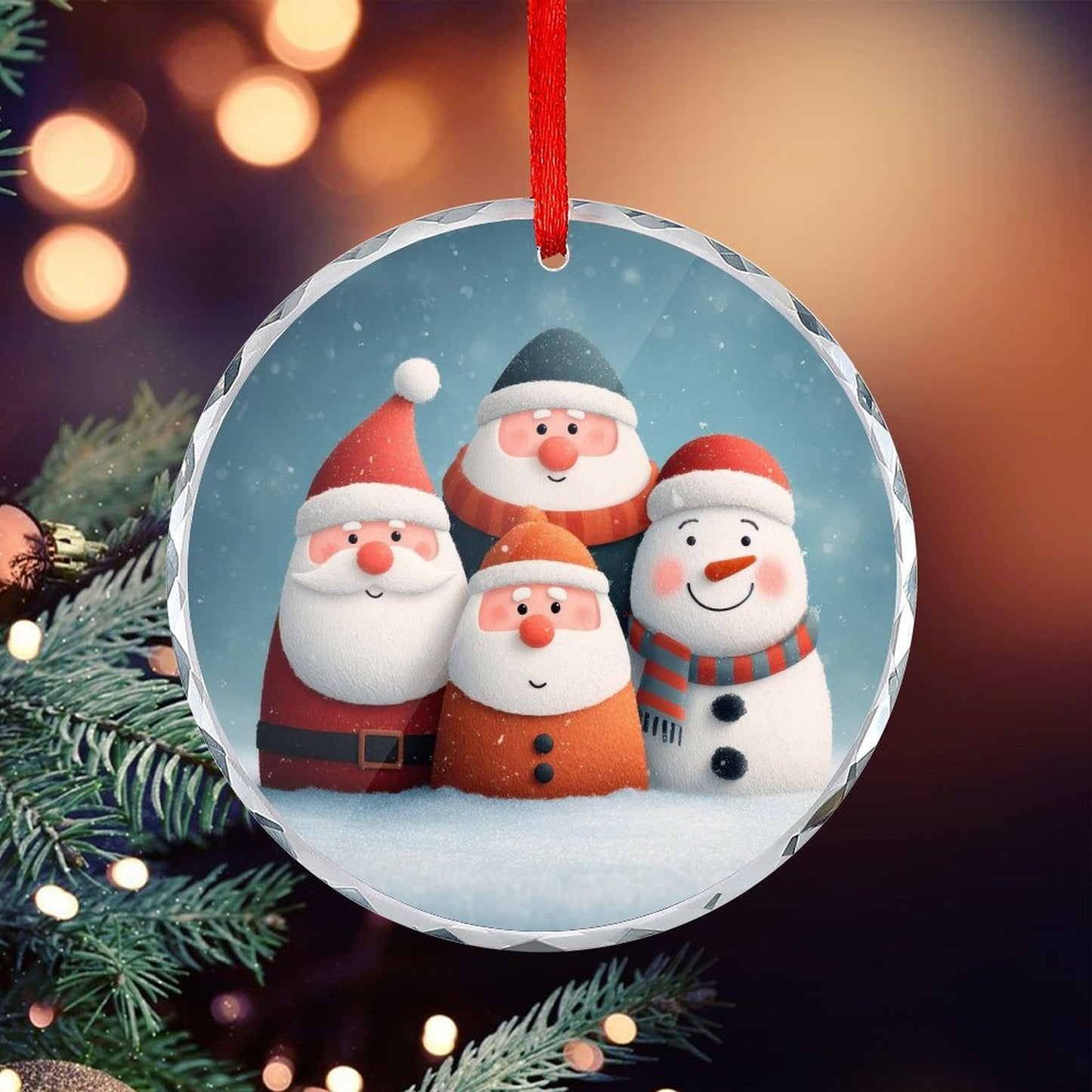 Glass Circular Ornament Pendant - Snowmen