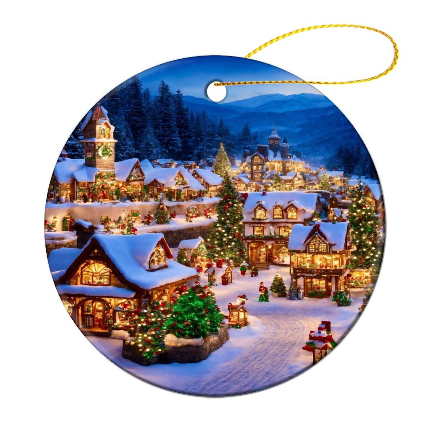 Round Christmas Ceramic Ornament (Glossy Surface)