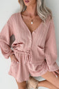Gossamer Pink Cable Knit V Neck Cardigan Shorts Set