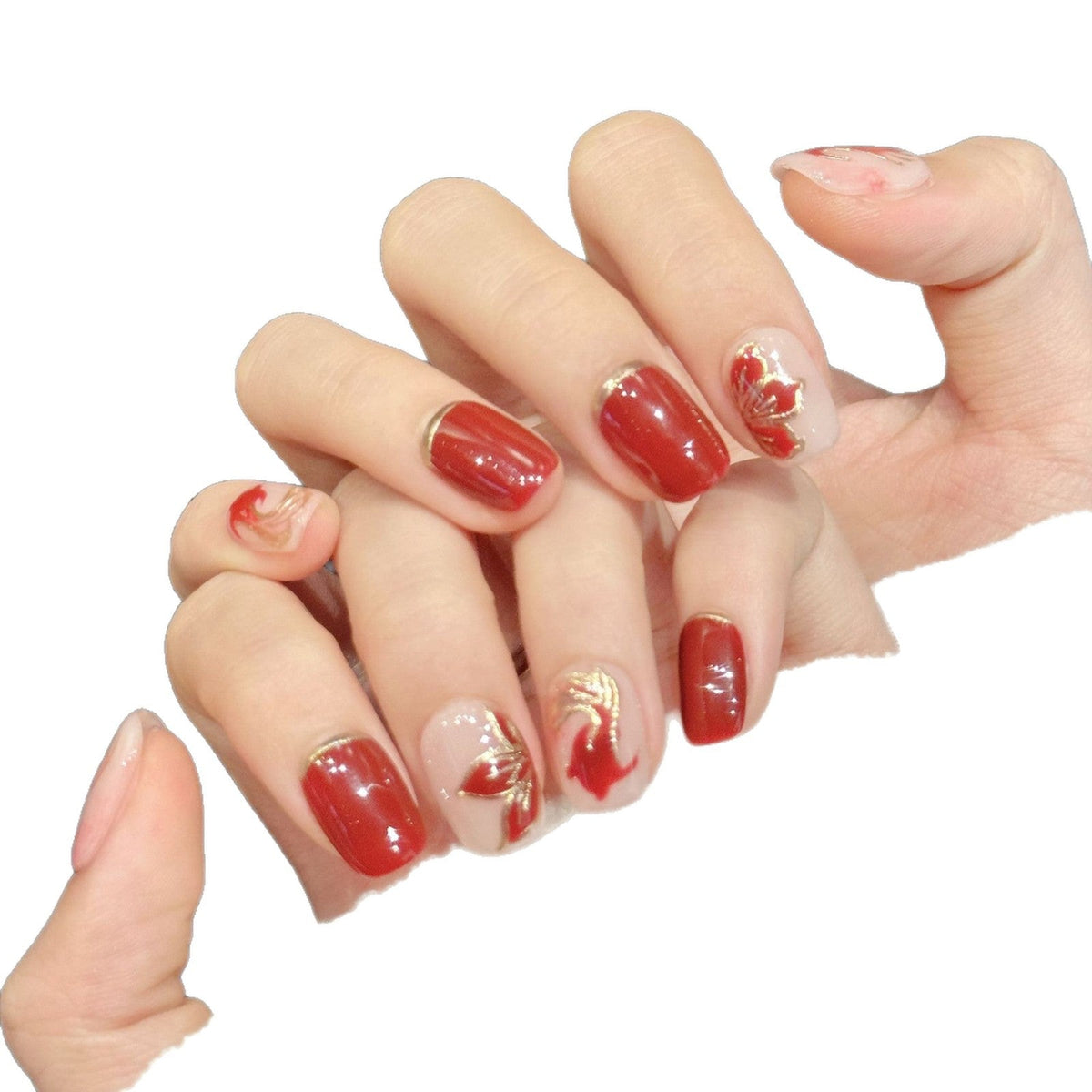 Red Gold Phoenix Inspired Elegant Press On Nails – Image 4