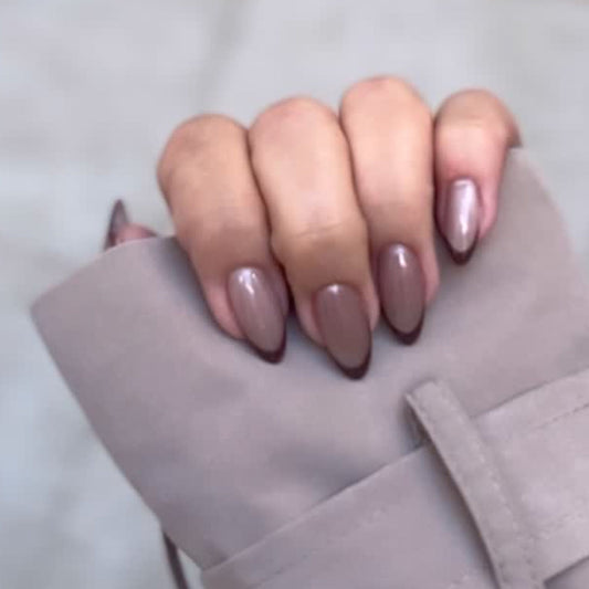 Cat eye flash wearable french red manicure nail pieces medium short almond nails