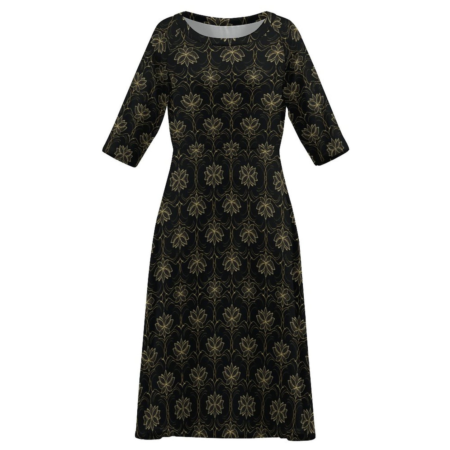 Round Neck 3/4 Sleeve Long Dress