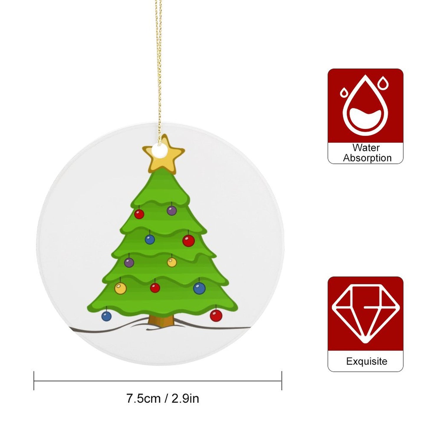 Round Ceramic Christmas Ornament (Matte Surface)