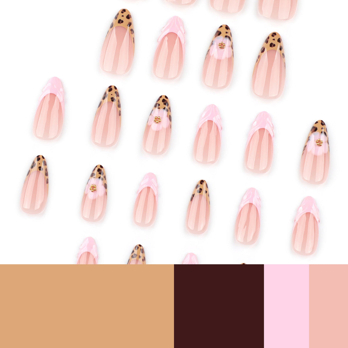 French leopard print flash 3D almond shape press-on nails – Image 4