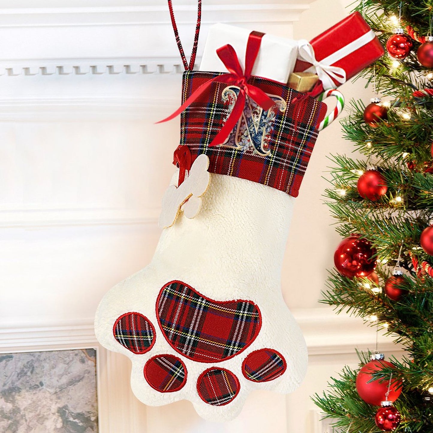 Pet Cat Dog Claw Christmas Stocking - Letter N