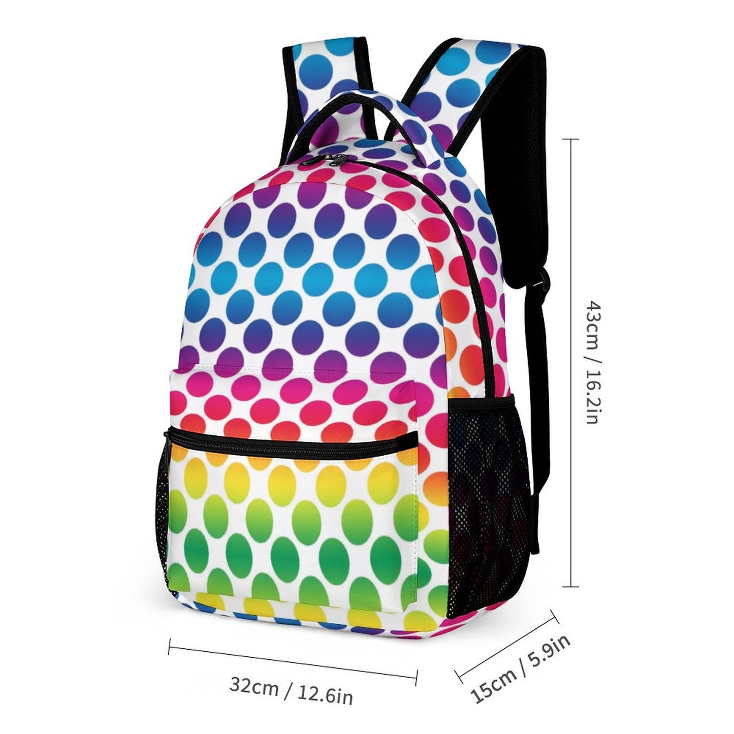3 Pcs School Backpack Set for Kids (Backpack, Kid's Insulated Lunch Bag & Pencil Case Organizer) - rainbow dots