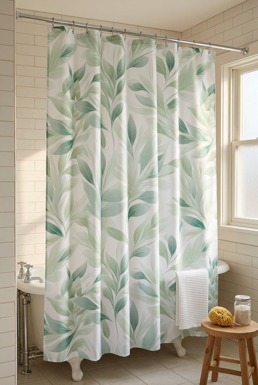 Leaf print shower curtain