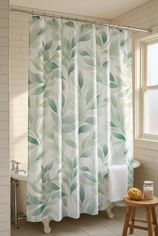 Leaf print shower curtain