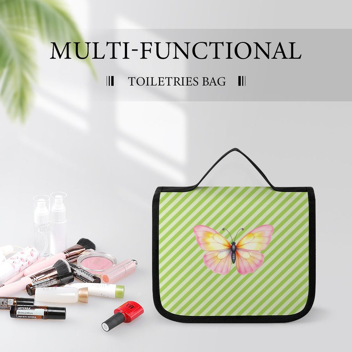 Green and White Custom Hanging Toiletry Bag