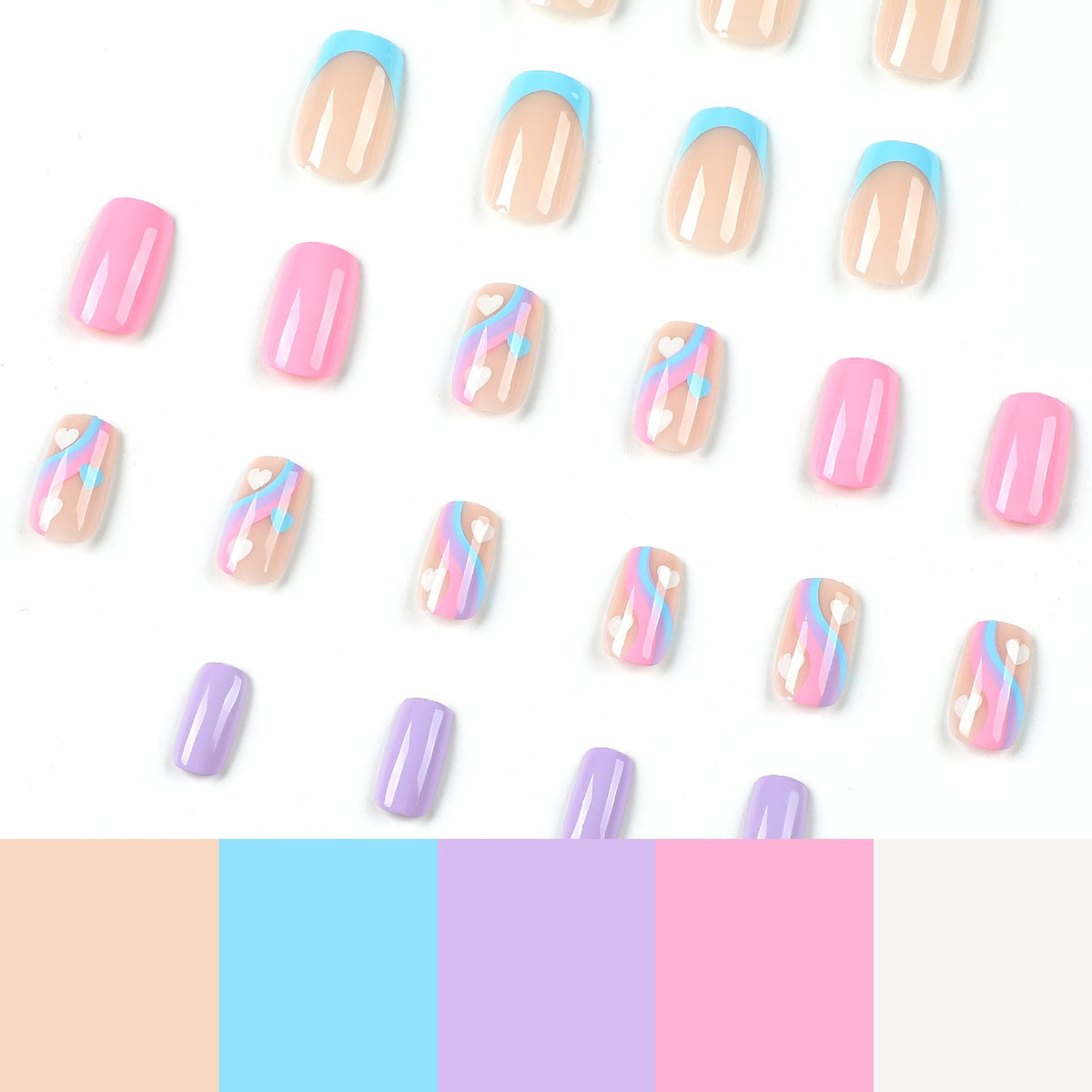 press on nails piece wholesale blue French purple nails piece multicolor wavy white love nails piece finished – Image 4
