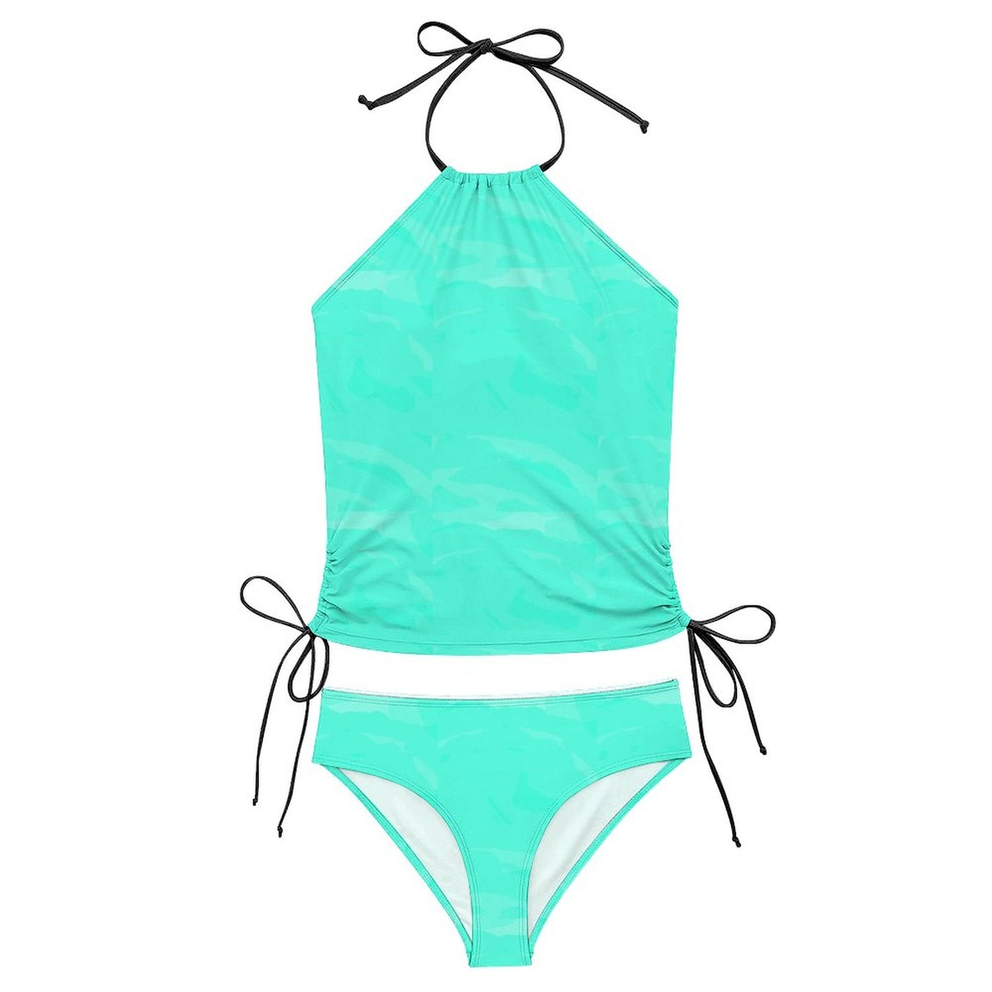 2-Piece Women's Tankini Set with High Neck Halter Top Teal