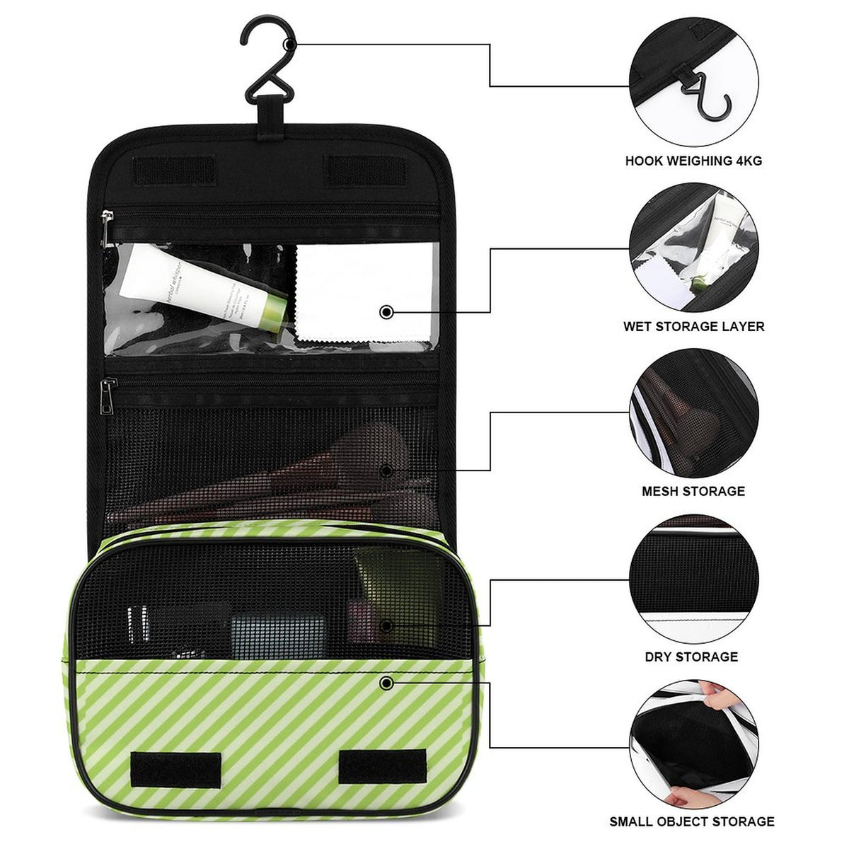 Green and White Custom Hanging Toiletry Bag