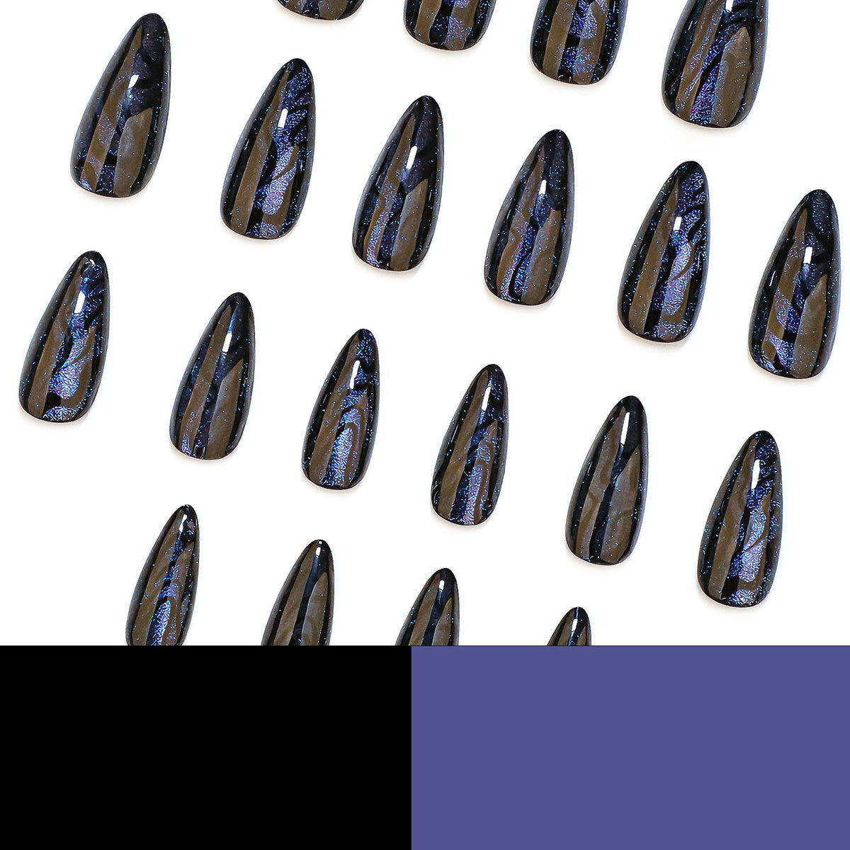 Black Iridescent Cat-Eye Glossy Press On Nails – Image 4