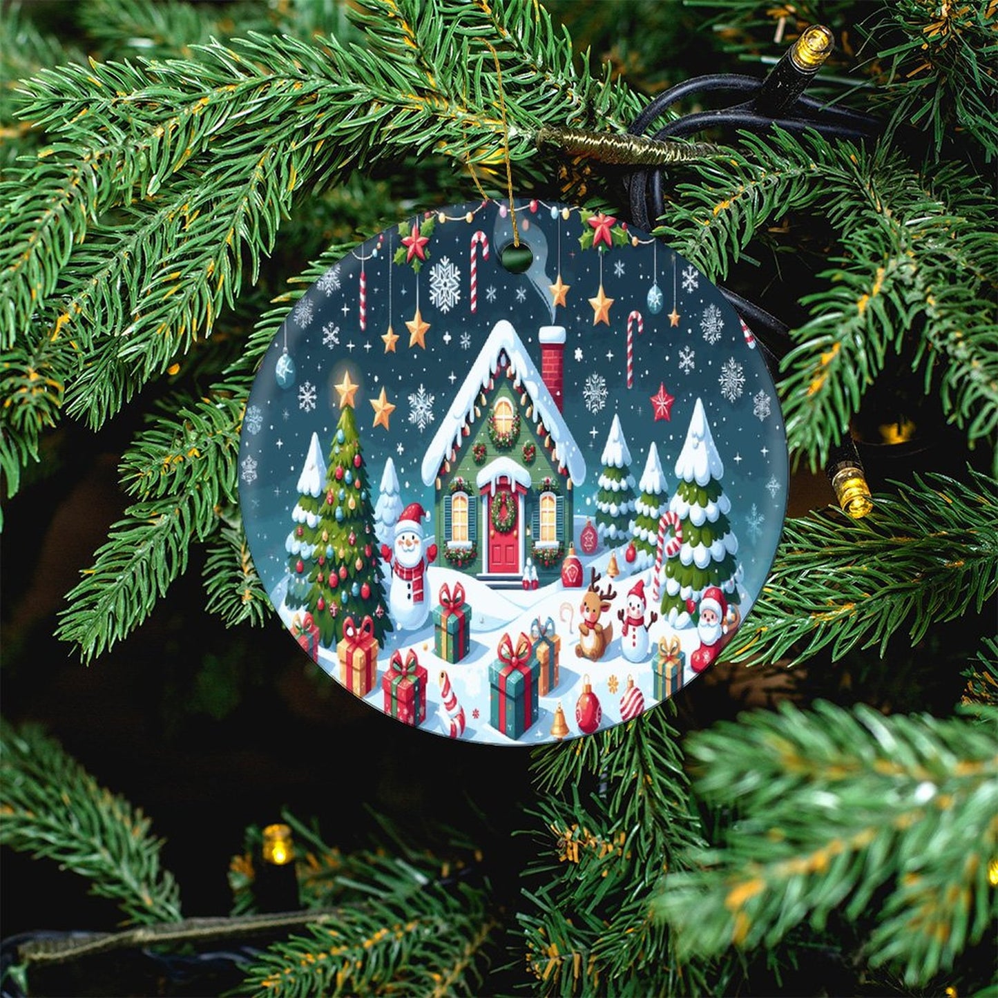 Round Christmas Ceramic Ornament (Glossy Surface)