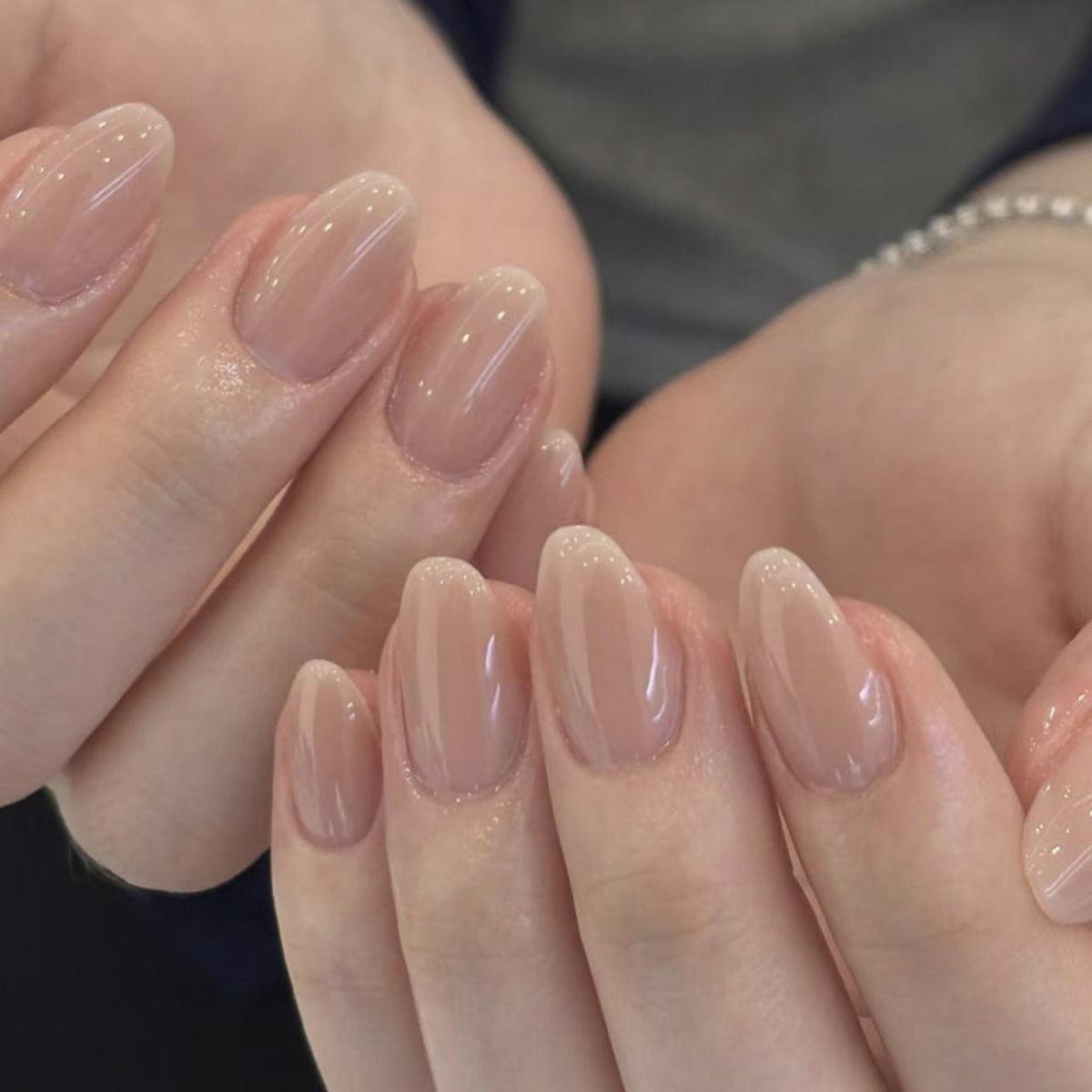 French Minimalist Nude Pink Almond Short Press On Nails