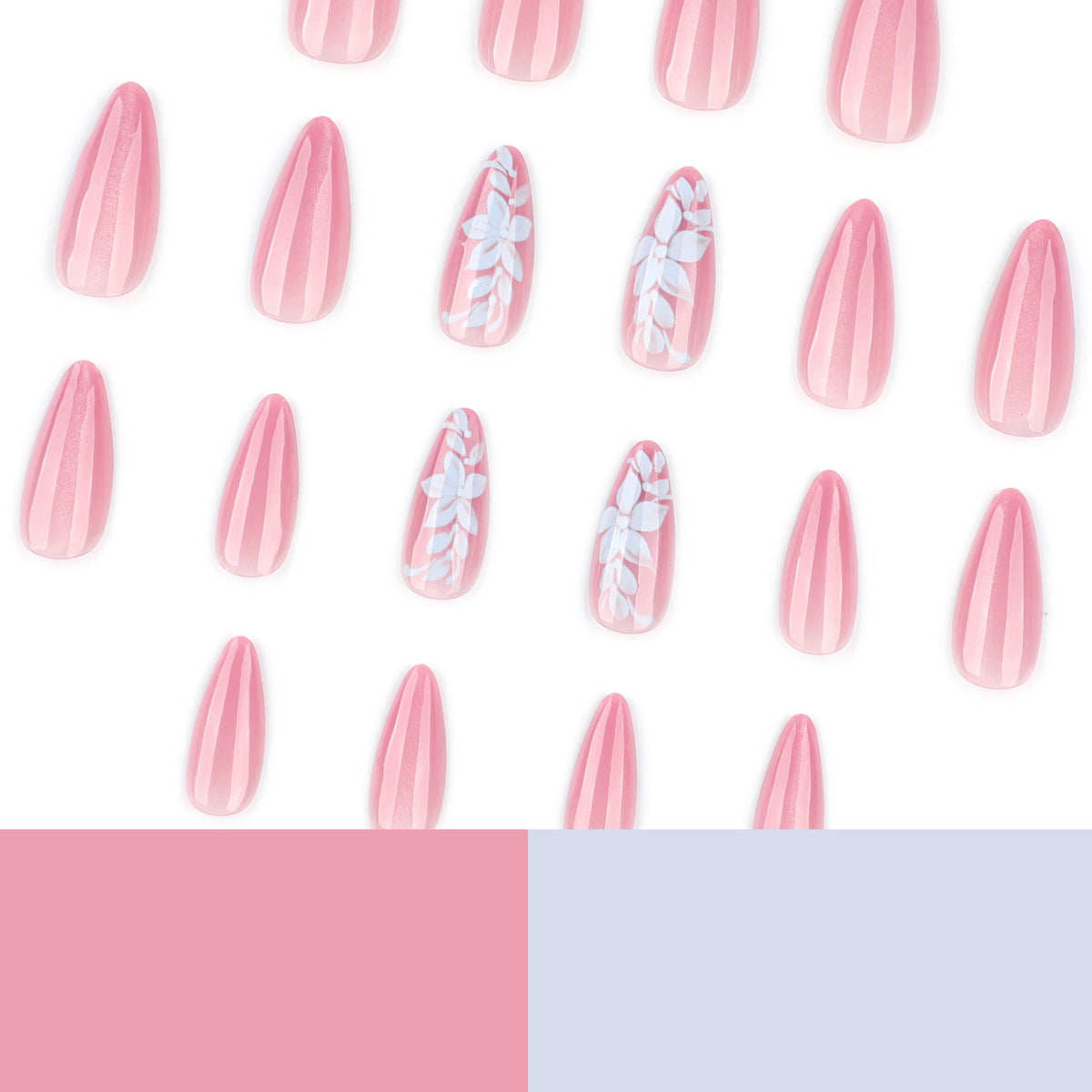 Fresh leaves flowers cat eyes sparkling almonds press-on nails – Image 4