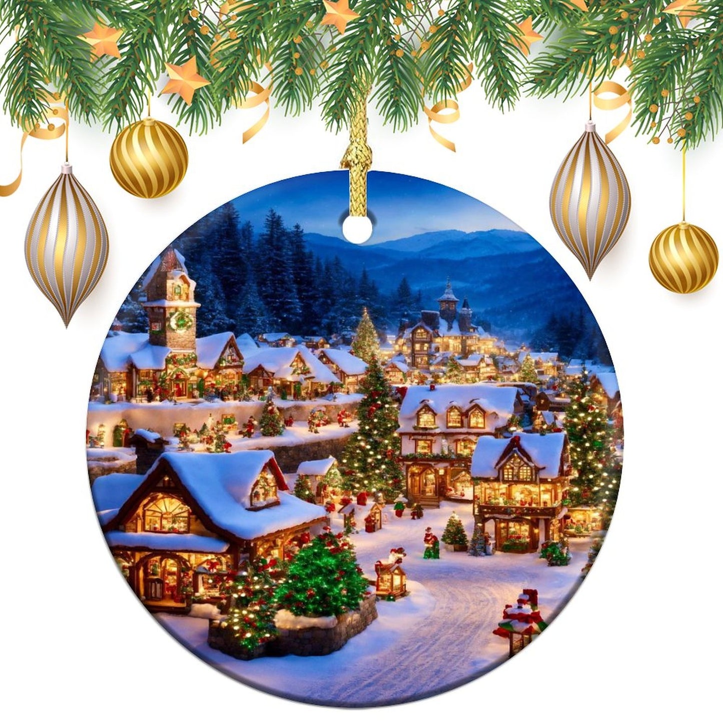 Round Christmas Ceramic Ornament (Glossy Surface)