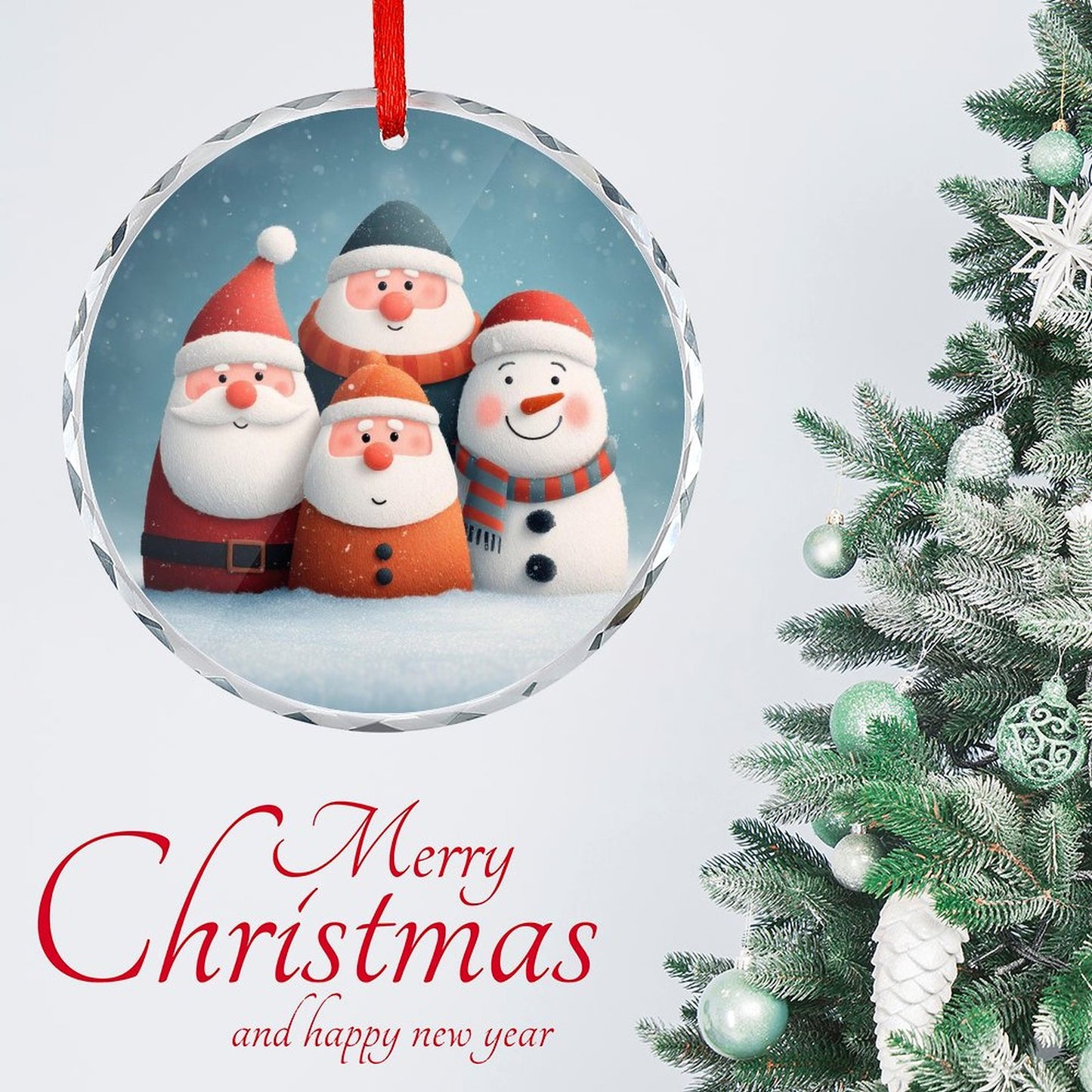 Glass Circular Ornament Pendant - Snowmen