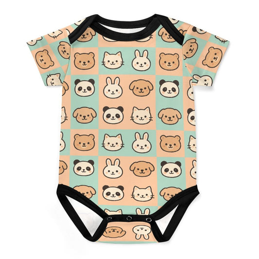 Faux Cotton Short Sleeve Baby Romper cutie animals