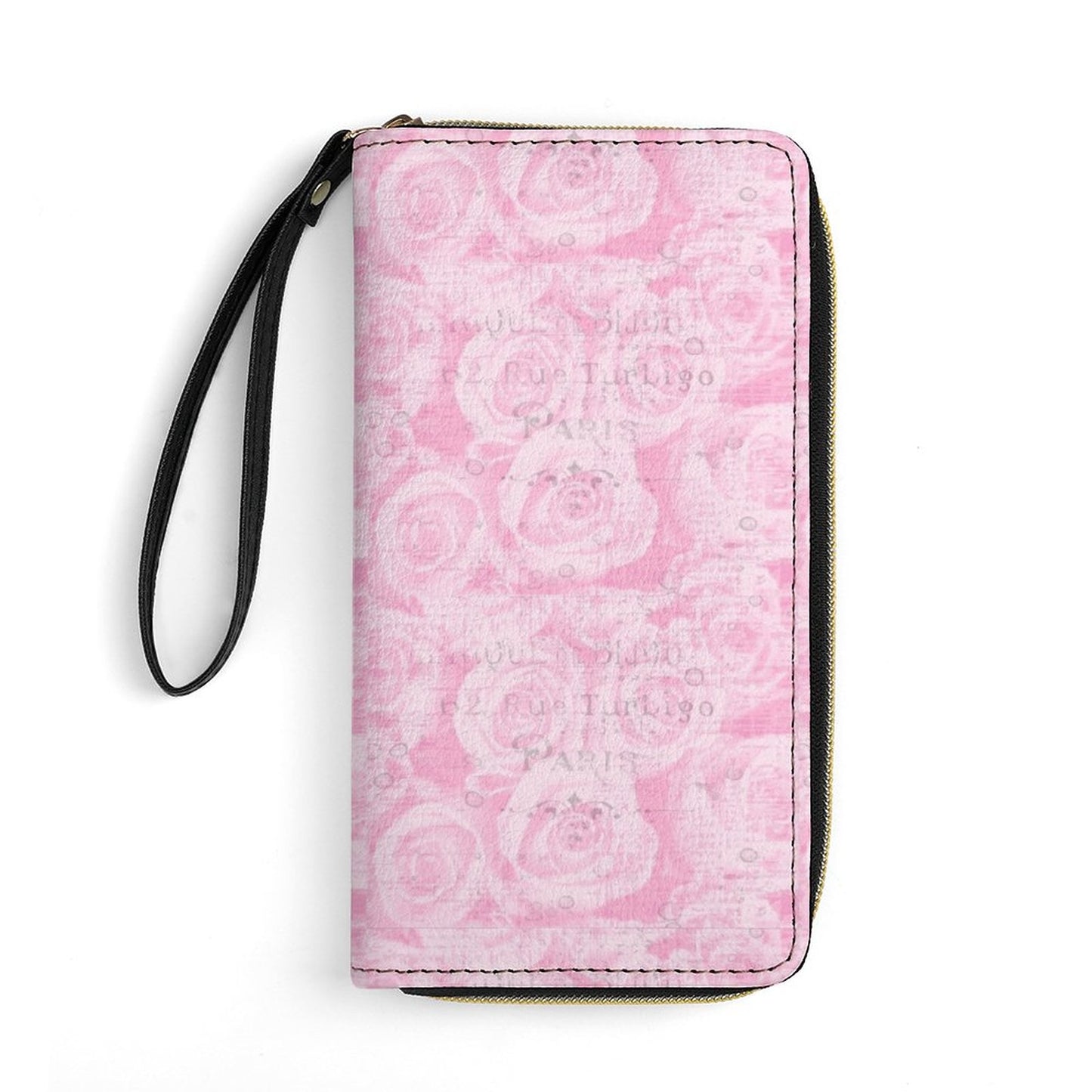 Leather Wallet with Wristlet Strap (2 Pictures on 2 Sides)