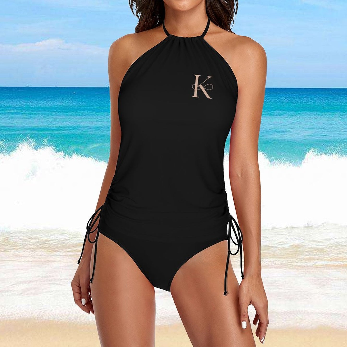 DTF Halter High Neck 2-Piece Swimsuit Set for Women