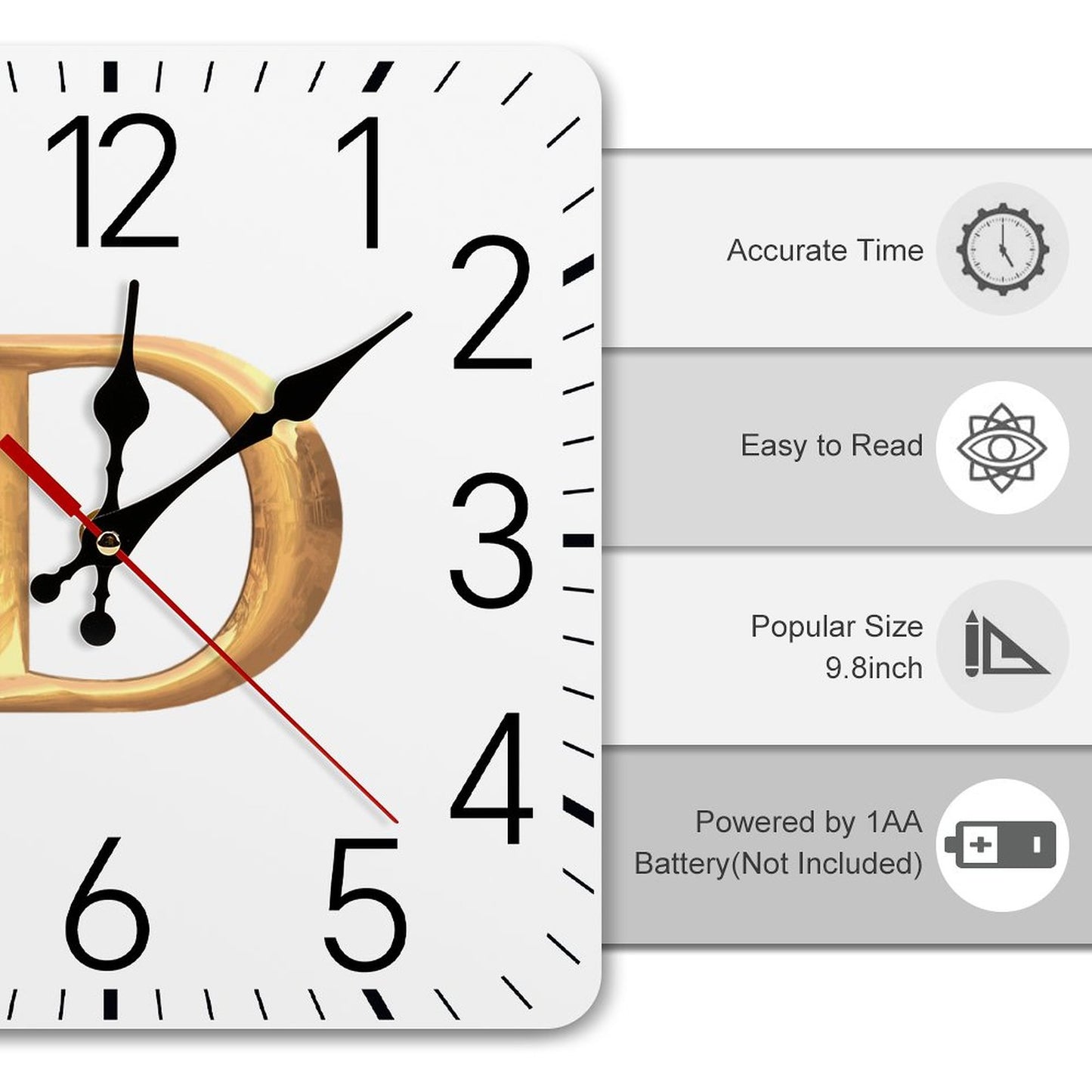 Square Wall Clock-9.8"x9.8"/25x25cm
