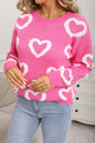 Rose Red Chenille Heart Print Valentines Day Sweater