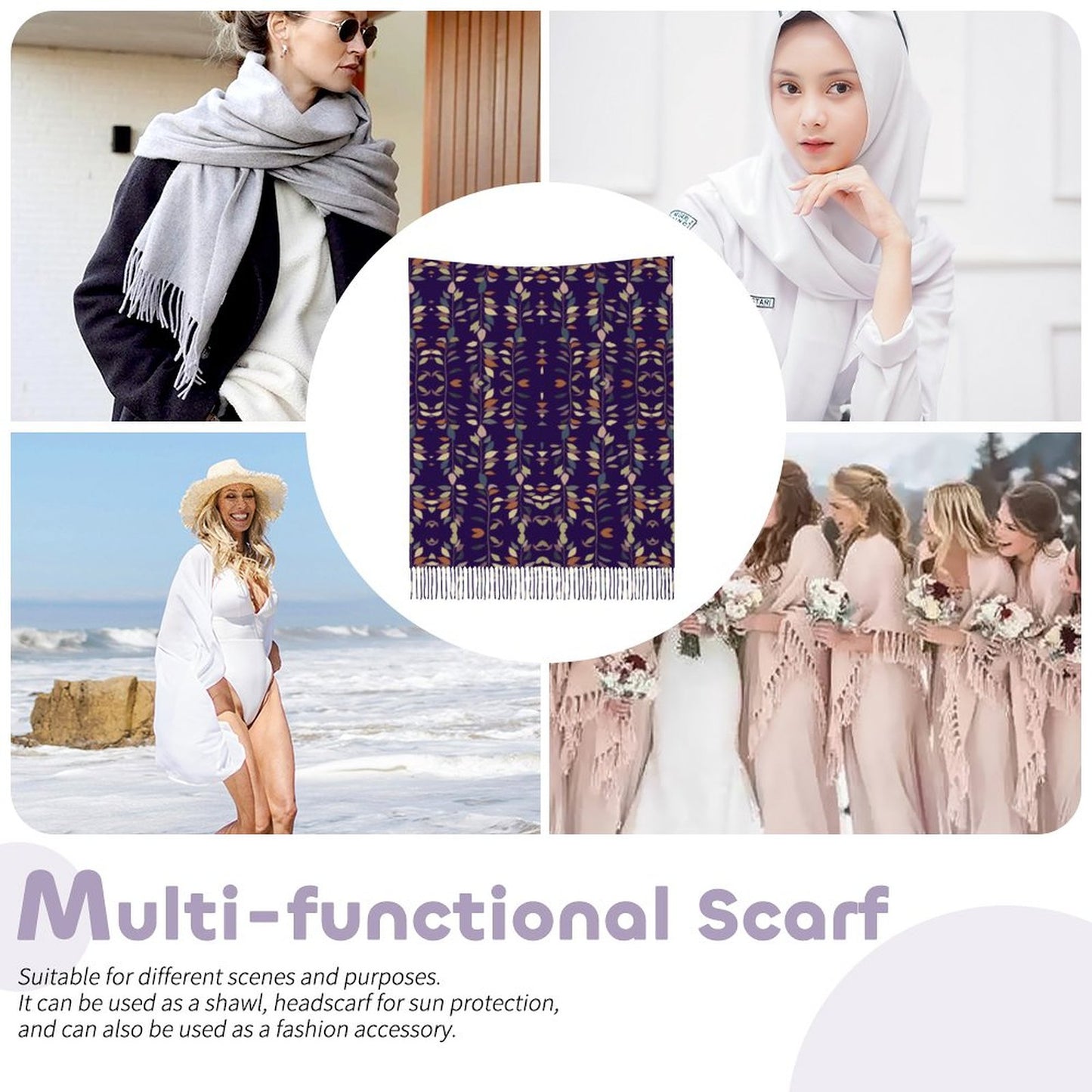 Cashmere-like Tassel Scarf Blue