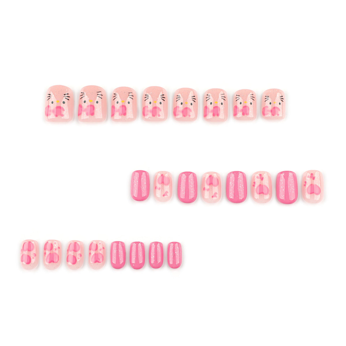 Japanese style pink bow sweet and cute short square press-on nails – Image 2