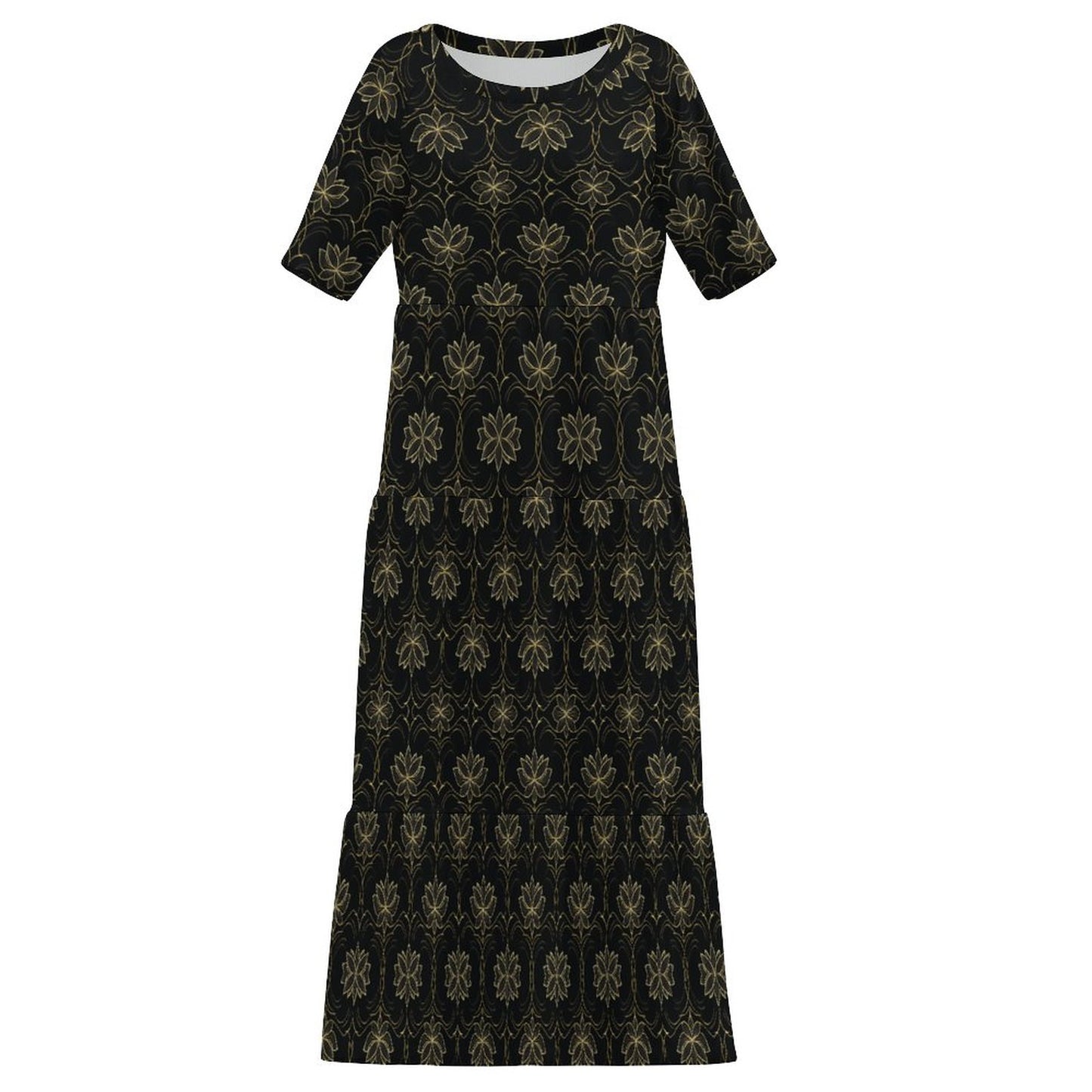 Wide Round Neck 3/4 Sleeve Long Dress