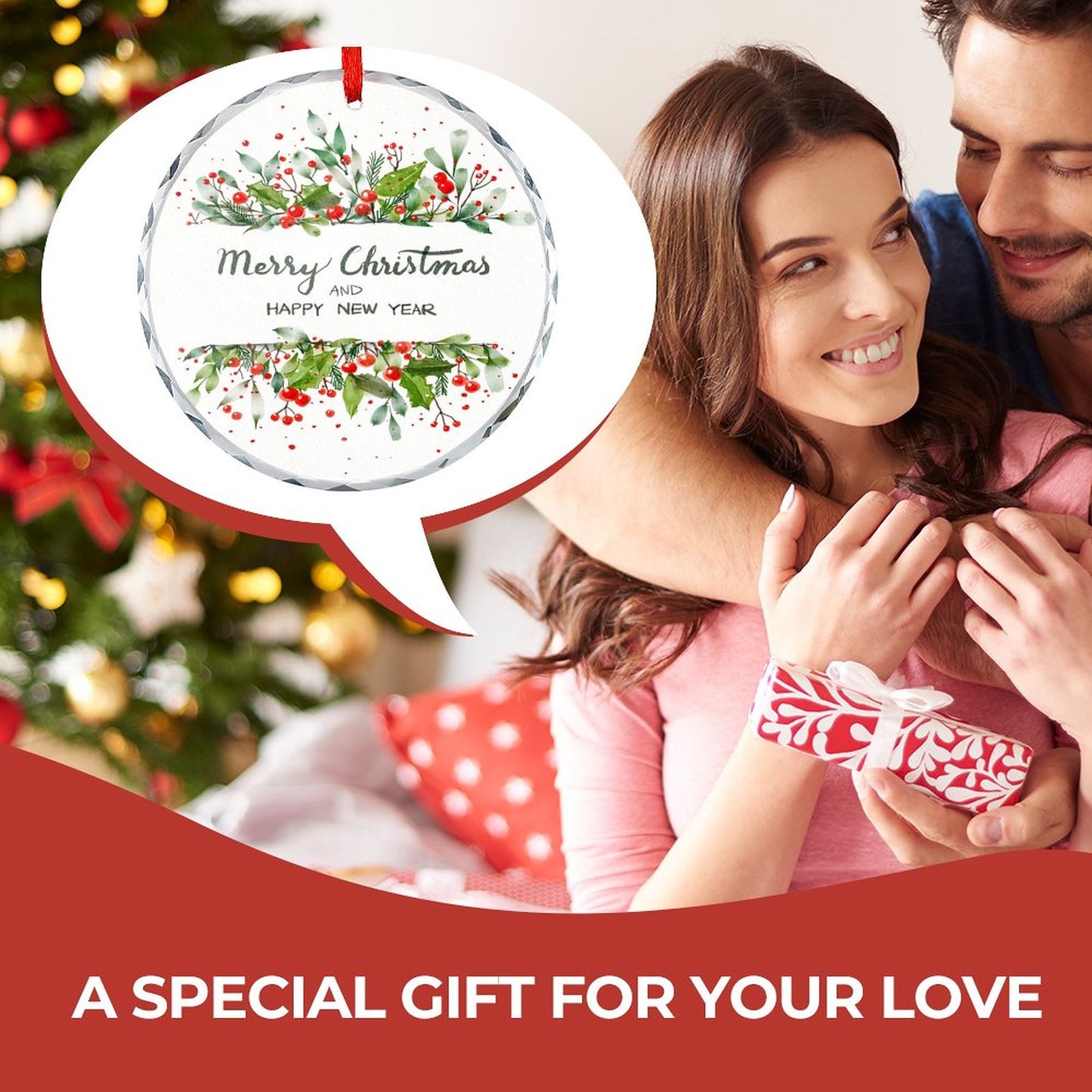 Glass Circular Ornament Pendant - Merry Christmas and a Happy New Year