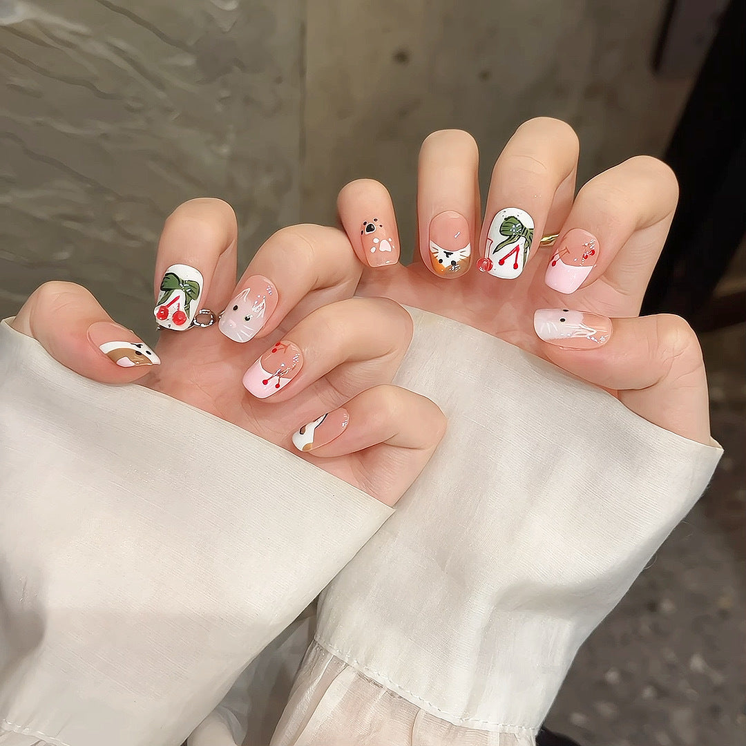 365nails: "Kawaii Tales" – Hand-painted Cartoon Handmade Square Nails – Image 2