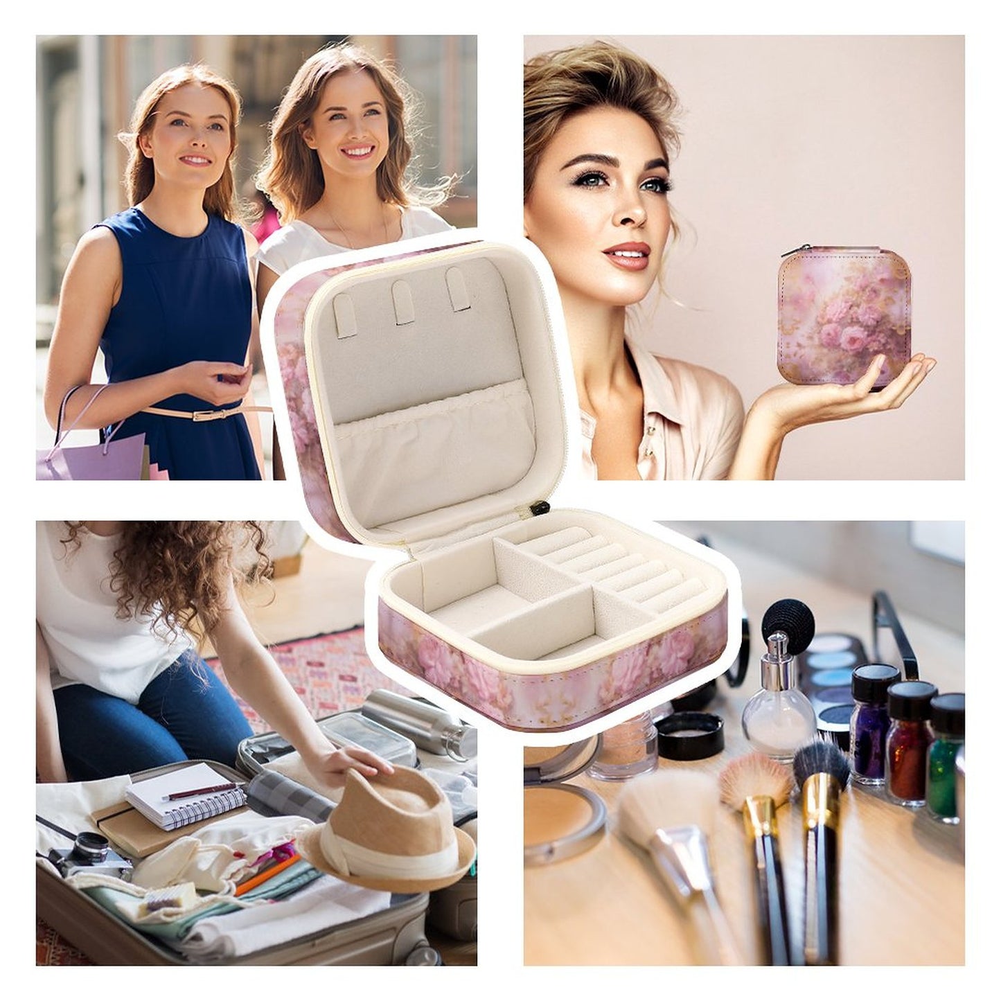 Box Organizer for Jewelry Pink flowers