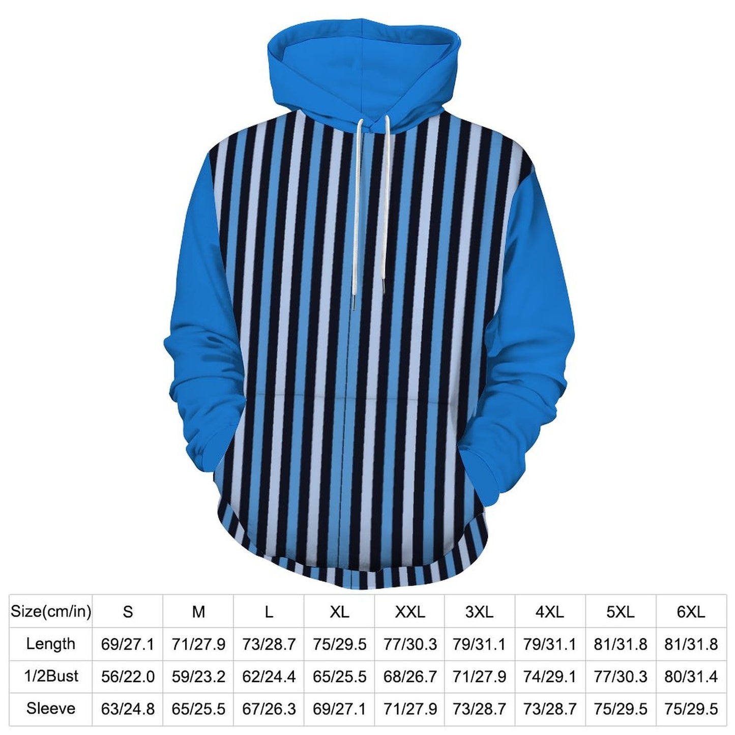 Men's Cool Hoodie with Double-layer Cap Blue Stripes