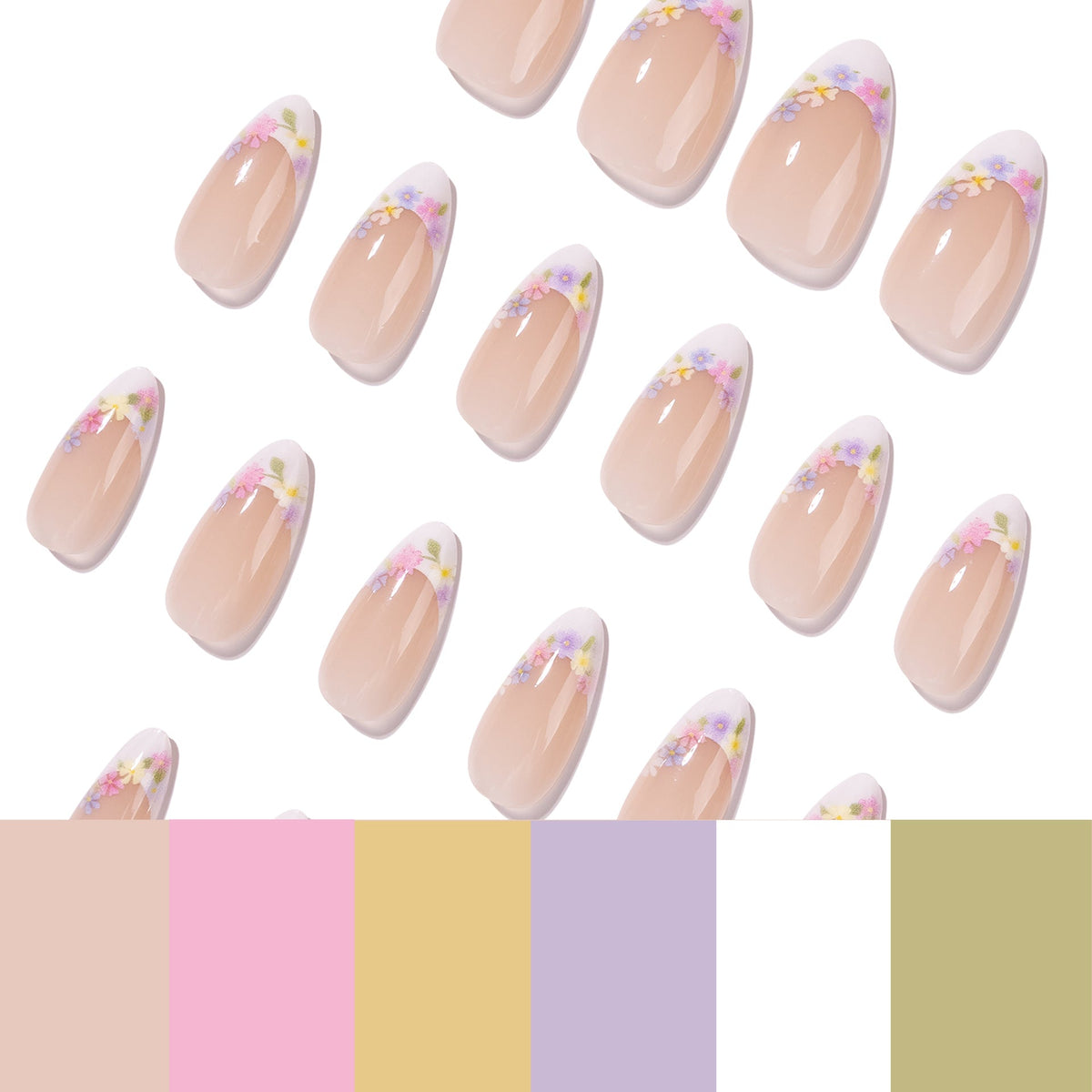 365nails: "Pastel Floral French Stiletto" – Delicate Press-on Nails – Image 4