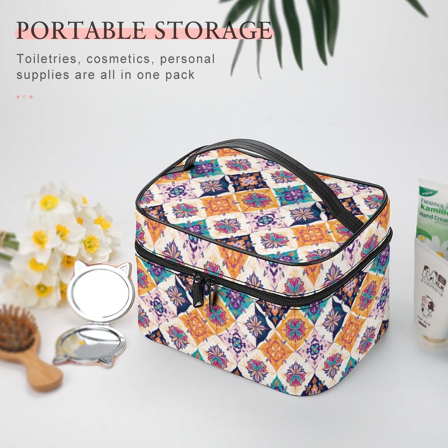 Make-up bag with Lychee pattern PU material
