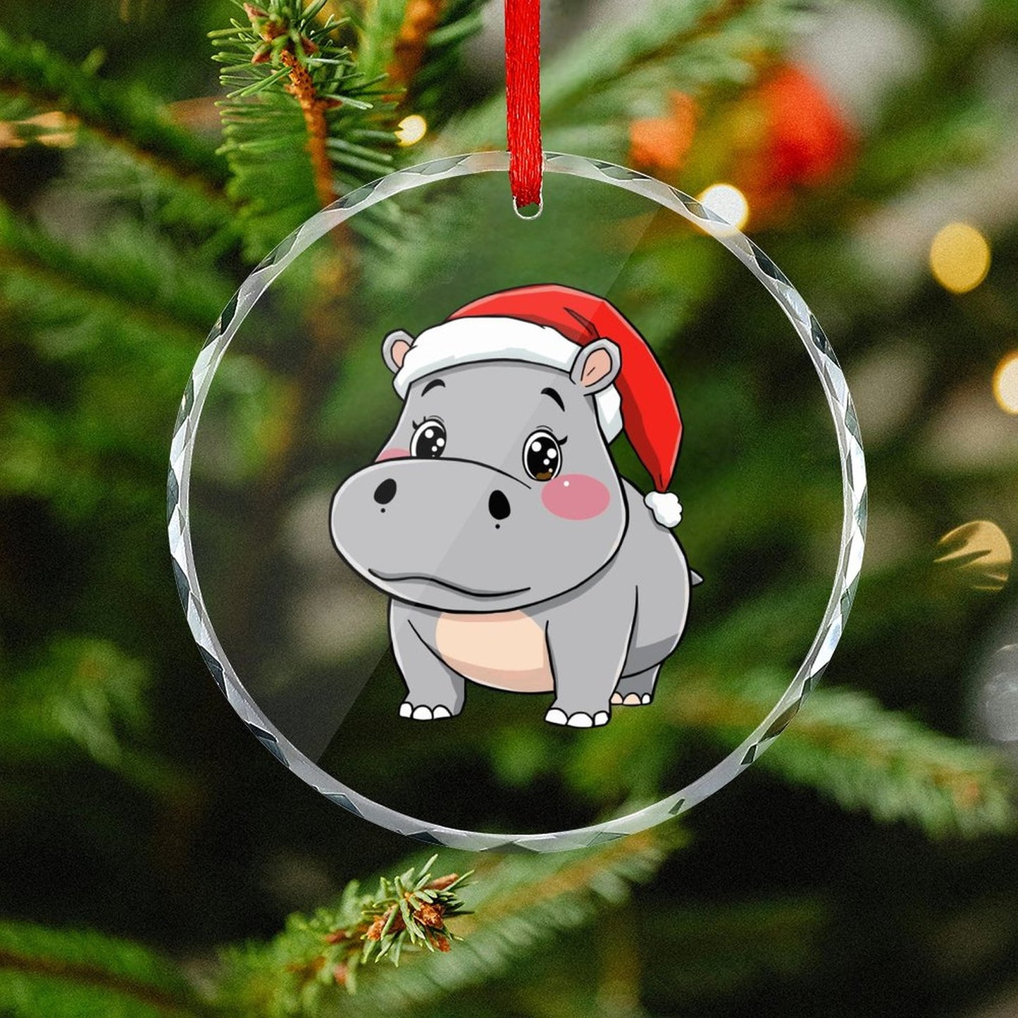 Glass Circular Ornament Pendant - Hippo