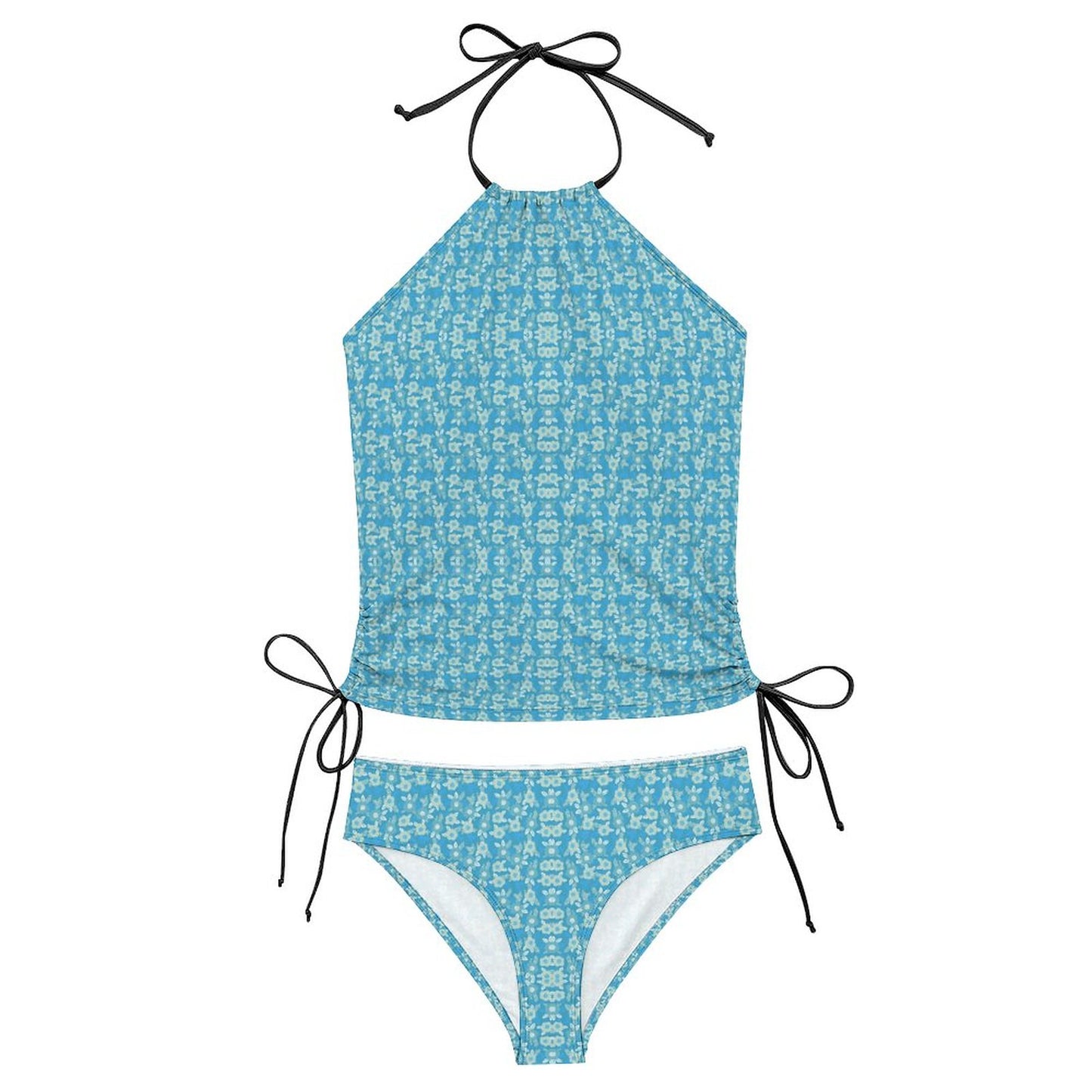 2-Piece Women's Tankini Set with High Neck Halter Top F145kA01