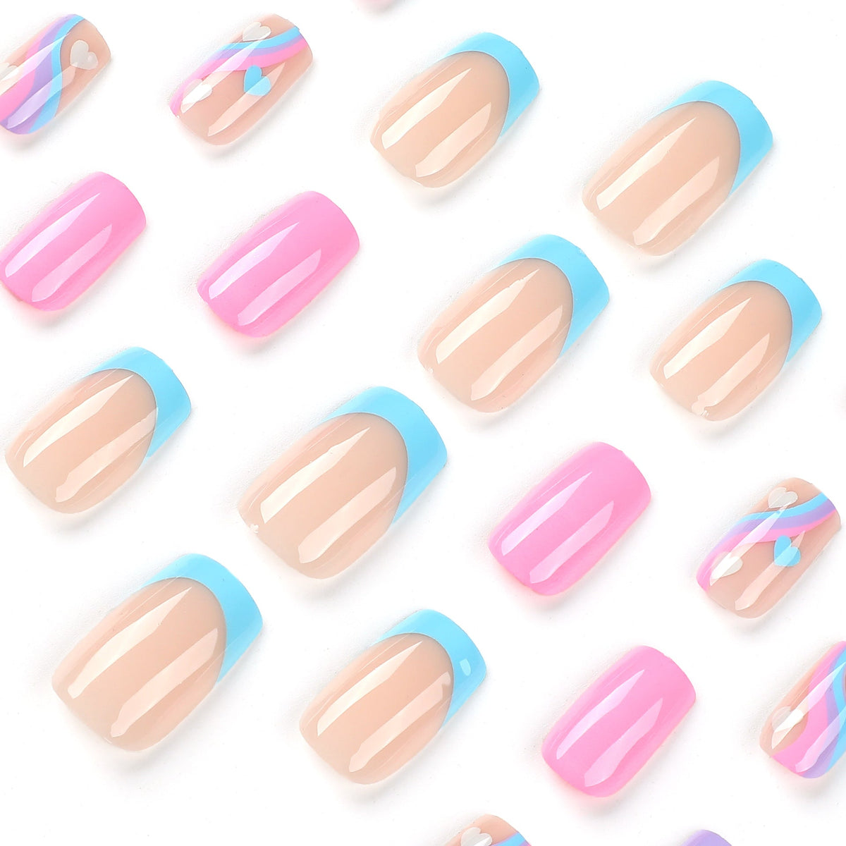 press on nails piece wholesale blue French purple nails piece multicolor wavy white love nails piece finished – Image 3